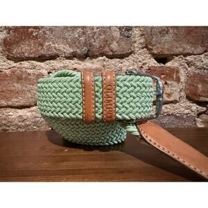 OLIMPO 1455 ITALY MENS GREEN BRAIDED RAYON & BROWN LEATHER BELT 38”=95cm
